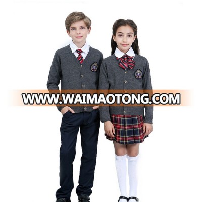 British style cardigan kids sweater 100% cotton primary school uniform designs